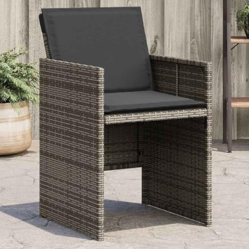 Fangmaliuyun Gartenstühle 4er Set Grau Poly Rattan Sessel mit 2 cm Polster 79 cm Hochlehner klappbar platzsparend für Balkon Terrasse Camping