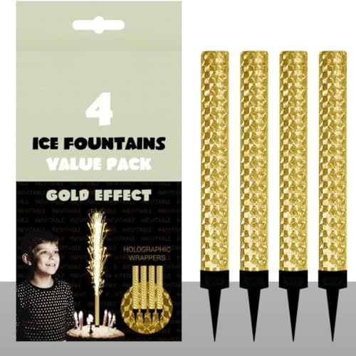 Pack of 4 Ice Fountain Cake Sparklers Gold Cake Topper Sparkling Candles for Champagne Bottle, Birthday Cake Decorations, Wedding Party Celebration, 10cm Low Smoke Indoor Outdoor