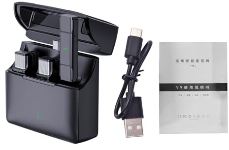 QWUUYEC Microfono Wireless 2.4G Clip - On, One Trigger Two con Doppio Microfono, Autopairing e Cancellazione Rumore, Raggio Trasmissione 100M - Audio Ominidirezionale HD, Ideale (iOS)