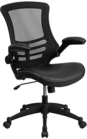 Flash Furniture Bürostuhl, ergonomisch, mit Netz-Rückenunterstützung, geformtem und höhenverstellbarem Sitz und feststellbarem Kipphebel, schwarz, 65 x 63 x 105 cm | Mittelrückenlehne, schwarze Netzrücken