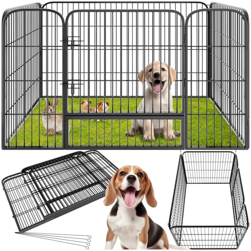 tectake® Recinto per Cani, Cuccioli, Conigli e Animali di Piccola Taglia, Set 4 Pannelli, Recinto da Esterno e Interno, Porta con Doppio Blocco, Pieghevole - Dimensioni Singolo Pannello 70 x 85 cm