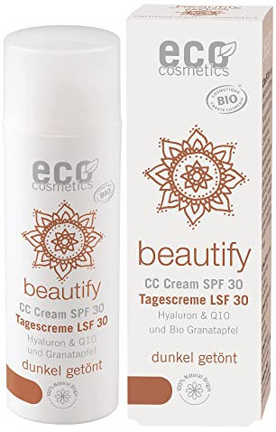 eco cosmetics Bio CC Cream, Tagescreme getönt dunkel mit OPC, Q10 und Hyaluronsäure, vegane Anti Faltencreme, LSF 30, 1x 50ml