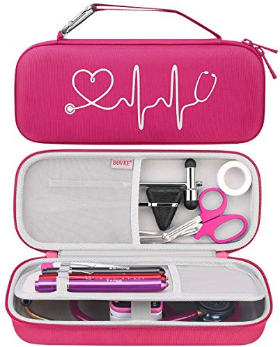 BOVKE Stethoskop-Fall Kompatibel mit 3M Littmann Classic III, Lightweight II S.E, Cardiology IV Diagnostic, MDF Acoustica Deluxe Stethoskop, zusätzlicher Raum für Taylor Schlaghammer, Himbeere