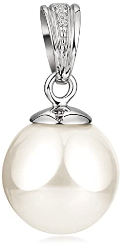 Damen Perlen Anhänger weiß oder grau 12mm aus 925 Sterling Silber | edel schimmernder Kettenanhänger mit Muschelkernperle und Zirkonia in edler Schmuck Box von MATERIA by Matthias Wagner