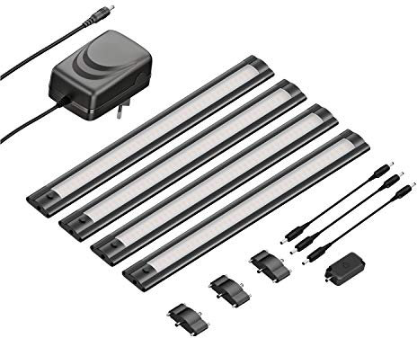 ledscom.de 4er Set LED Unterbau-Leuchte SIRIS schwarz matt mit Touch-Dimmer, flach, je 30cm, je 370lm, weiß