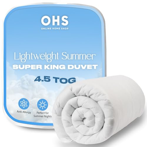 Brentfords 4.5 Tog Super King Size Duvet, Lightweight Summer Quilt Super King Size Anti Allergy Home Soft Comfort Bedding Hotel Quality Quilts Breathable Cool Duvet, White