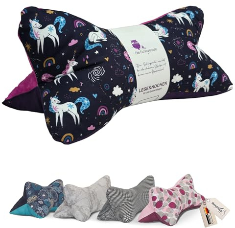 Leseknochen Kinder Nackenkissen Handmade in D, waschbar (Dark Unicorn)