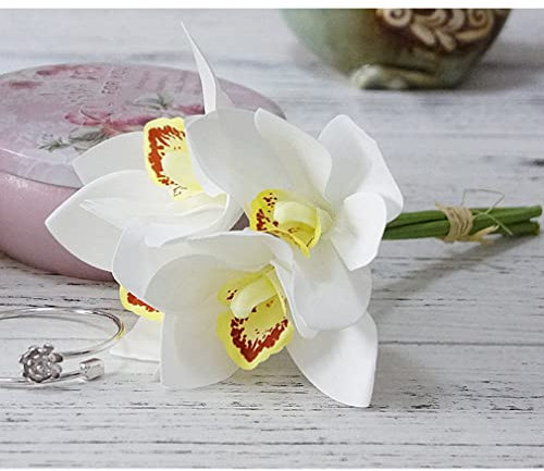 Equirider 4 Stück/Bündel weiße Orchidee Hochzeit Brautstrauß Latex künstliche Blumen Sammelalbum künstliche Hausdekoration