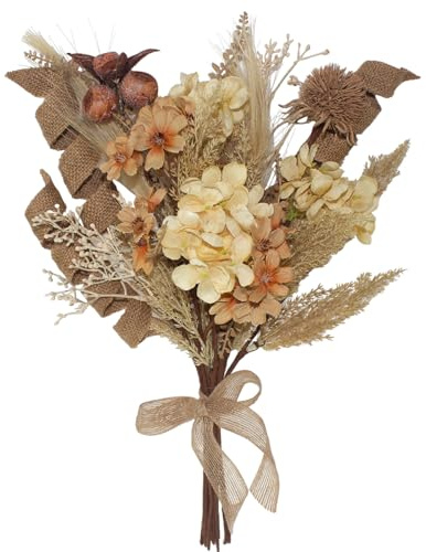 BINFEN 18Pcs Boho Faux Winter Fall Dried Pampas Grass Silk Hydrangea Flowers Bouquets Fall Decor, Fake Autumn Thanksgiving Harvest Stems Fall Picks Branches Floral Arrangements for Vase 18