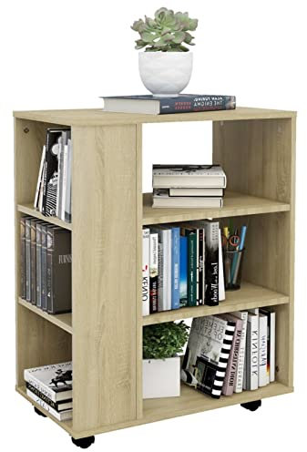 Tidyard Rollschrank mit Fächern Rollcontainer Büroschrank Aktenschrank Bürocontainer Schrank Büro Holzwerkstoff Sonoma-Eiche 60x35x75 cm