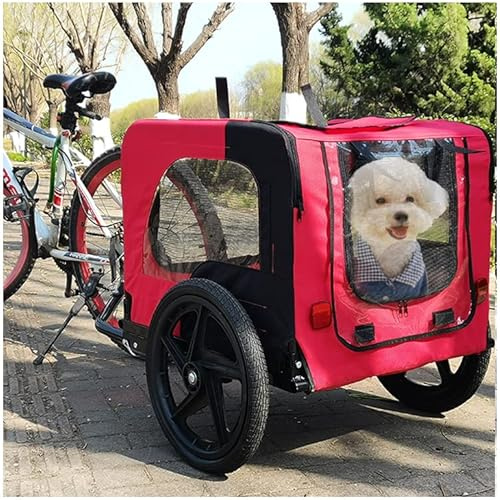 HomVent Dog Bike Trailer for Small and Large Dogs, Folding Pet Carrier Wagon With Frame and 16 Inch Wheels (Red)