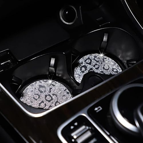 2 Stück Bling Auto Untersetzer Getränkehalter,Leopard Kristall Glitzer Glänzende Silikon Anti-Rutsch Untersetzer Universal-Autotassenhalter Dosenhalter Bling Kristall Auto Innere Zubehör Silber