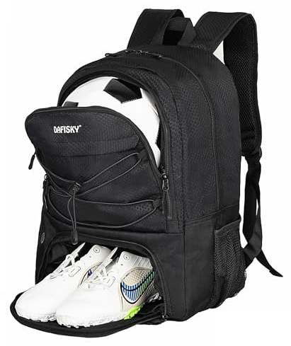 DAFISKY Soccer Backpack, Soccer Bags with Ball Holder & Shoes Compartment, Water Resistant Backpack for Basketball Volleyball Football