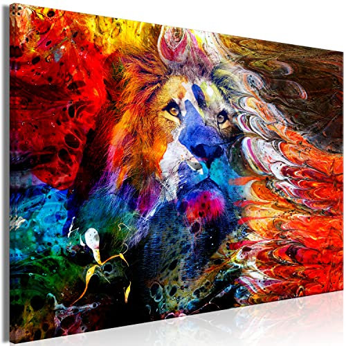 murando HandArt Bilder auf Leinwand Tiere 1 tlg Leinwandbild Wandbilder Wohnzimmer Wanddekoration Moderne Kunst Löwe bunt Gesicht Abstrakt wie gemalt g-A-10096-b-a