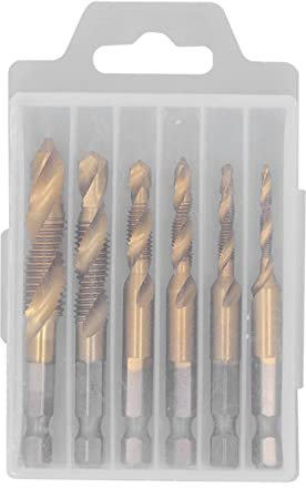 6Pcs Drill Tap Bits Set HSS Combination Hex Shank Drill Bits Metric Thread Drill and Tap Bits Set M-4~M 10 Golden