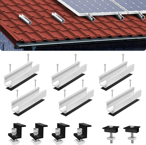 Oududianzi Halterung für Solarmodul Flachdach, PV Modul Montage set, Verstellbare Klemme für 30-35mm Module, Solar Halterung Ziegeldach, Solarpanel PV Modul Halterung für Flachdach und Trapezdach