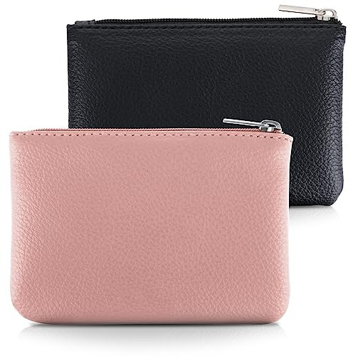 simarro 2 Stück Kleines Portemonnaie Damen, Leder Mini Geldbörse Klein Portemonnaie Coin Purse Münzgeldbörse Münzbeutel Schlüsseletui Woman Wallet Mini Geldbeutel für Damen (schwarz rosa)