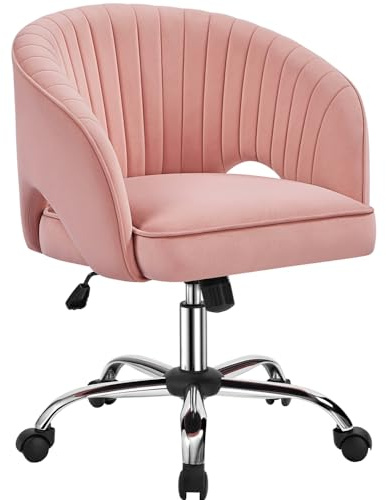 Yaheetech Sedia da Ufficio, Poltroncina Scrivania Schienale Reclinabile | Sedia Vanity, Altezza Regolabile, in Velluto,per Camera da Letto, Studio, Rosa