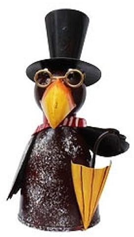 ETC lustiger Zaunhocker Rabe mit Hut Goldener Brille und rotem Schal Metall bemalt Verschiedene Motive zur Auswahl (schwarz-braun Schirm unten)