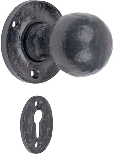 Manor Round Mortice Cast Iron Door Knob Interior Unsprung Black Pair Escutcheon 50mm