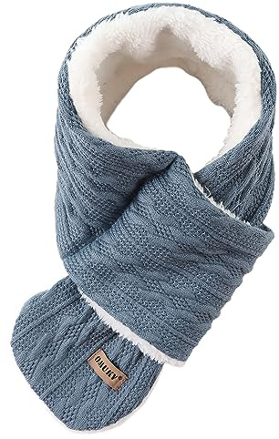 OMUKY Kids Scarf Fleece Warm Knitted Scarves for Girls Boys Toddler Cold Weather Soft Neck Warmer(Blue,6-12 Years)