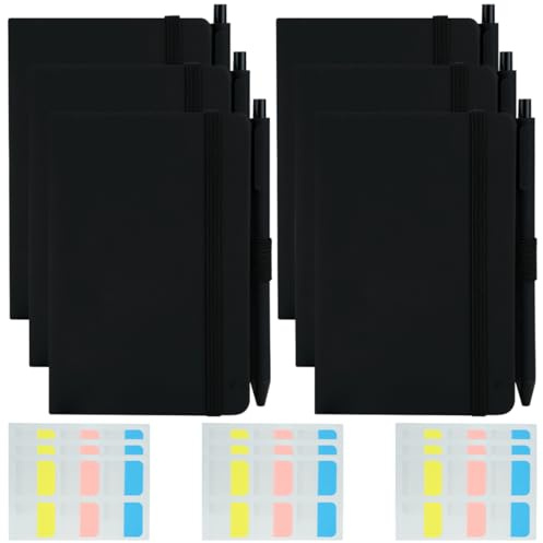 HAOTIAN-X 6 Stück A6-Taschennotizbücher, Mini-Notizbücher mit 160 Seiten, 6 Stiften und 10 Registerlaschen; kleine Notizbücher mit festem Einband und linierten Seiten für Büro, Zuhause und Schule