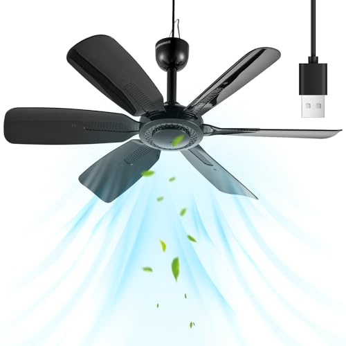 Portable USB Ceiling Fan, 5V Hanging Fan with 6 Detachable Blades for RV