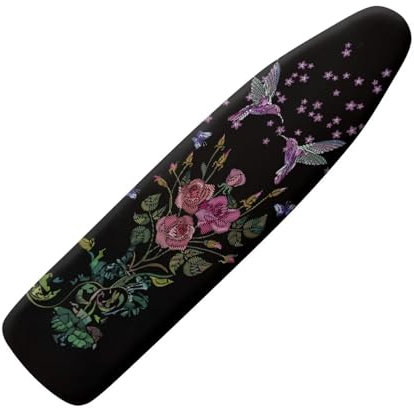 Xoenoiee Hummingbird and Floral Pattern Ironing Board Cover Ironing Board Covers with Elastic Edge and Hook and Loop Fasteners Scorch and Stain Resistant, Size L
