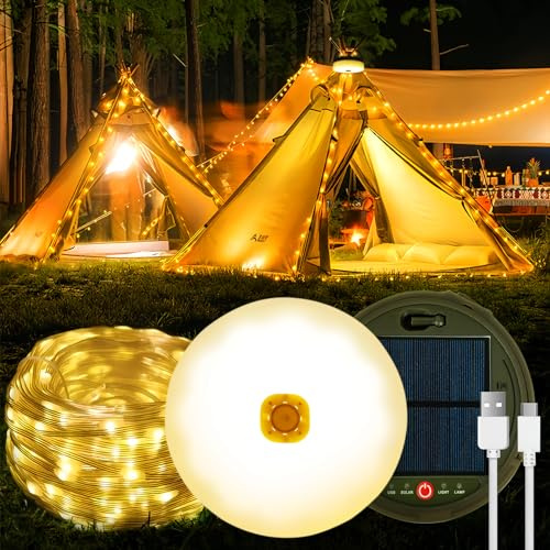 Stowable Solar String Lights - 39FT/12M, 120LED, USB Rechargeable, Waterproof Retractable for Outdoor, Indoor, Home, RV, Garden, Patio, Warm White
