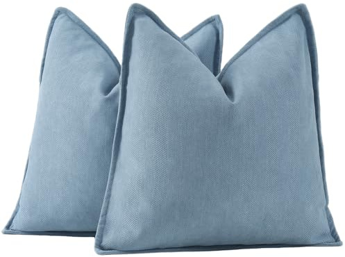 Madizz 2er Set Schlicht Chenille Kissenbezügen Weiche dekorative Kissenbezüge für Sofa Schlafzimmer Kissenhülle Blau 40x40 cm Quadrat