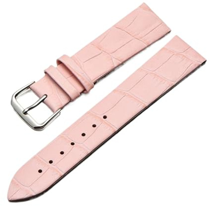 Uhrenarmband, 10–22mm, dünnes Leder, Bambusmuster, Dornschließe, Uhrenkette für Damen, Rosa Silber, 12mm
