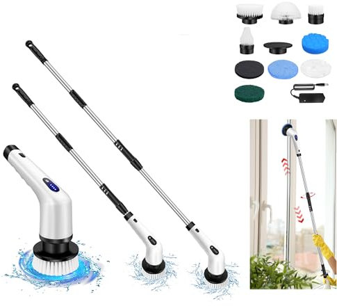 Electric Spin Scrubber, Cordless Spin Scrubber With 9 Replaceable Brush Heads, 52 Inch Extendable Handle, 80-120Mins Runtime, Battery Powered, Charger