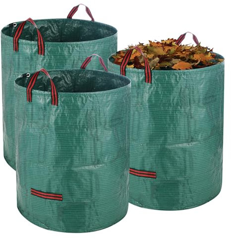 3 x Sacchi Giardinaggio, 272 litri Sacchi da Giardinaggio Professionali, Sacchi Giardinaggio con Maniglie, Borsa da giardino riutilizzabile antistrappo e impermeabile per riporre foglie