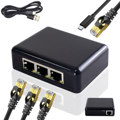 Danfetsoy 1000mbps Ethernet Splitter 1 to 3, High Speed Internet Splitter LAN Splitter Ethernet Switch Either Network Splitter Suitable Super Cat5, Cat5e, Cat6, Cat7