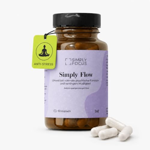 Simply Focus – Simply Flow – 60 Kapseln hochdosiert mit Magnesium, Vitamin B 6, Rosenwurz, Grüntee-Extrakt und Ginseng – Vegan - Unterstützung psychischer Funktionen und Verringerung von Müdigkeit