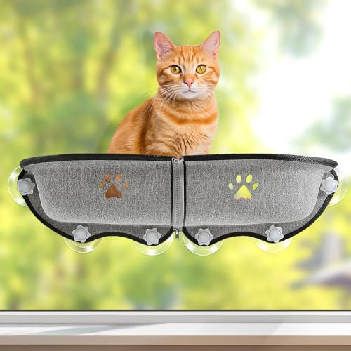 GUUSII HOME Katzen Fensterliege Große Katzenbett Hängematte Fensterbank Leistungsstarker Saugnapf Fenster Hängematte für Katzen Innen und Auto Katze Fensterplatz Liegeplatz L71*W19*H9 cm