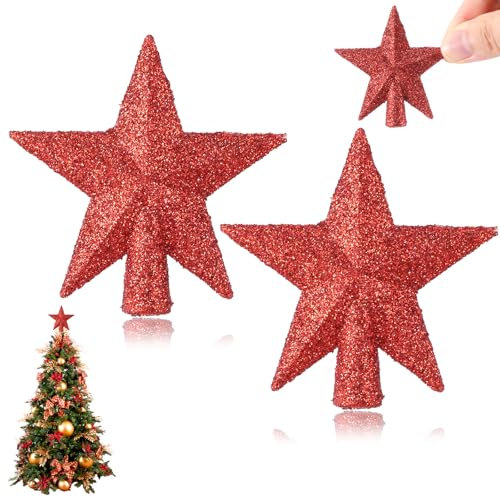 Lot de 2 mini décorations de sapin de Noël, petites étoiles pailletées pour décoration de sapin de Noël (6,1 cm)