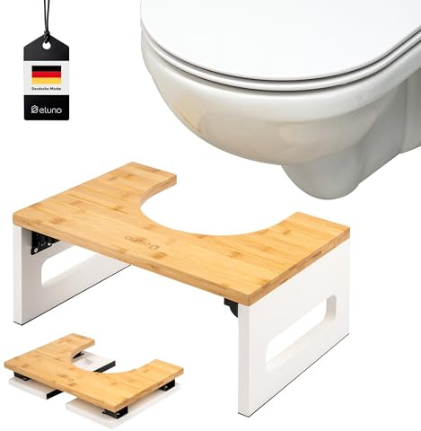 eluno Toilettenhocker, Fußbank aus Bambus mit Anti-Rutsch-Pads, platzsparend zusammenklappbar, Stabiler Klohocker ideal für Erwachsene und Kinder bietet Entlastung bei Verstopfung, Blähungen (Weiß)