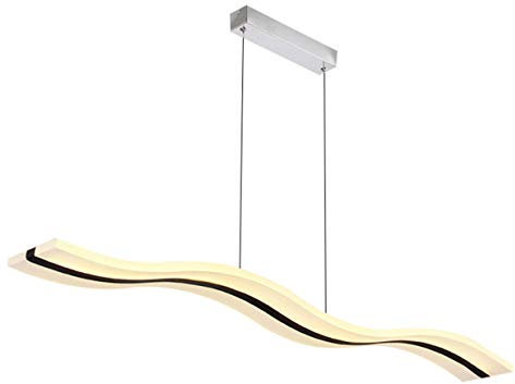 Lampe suspendue LED allongée 38 W à intensité variable pour table de salle à manger, 1 flamme ondulée, hauteur réglable, plaque acrylique polie, plafonnier en métal, salon, chambre à coucher, salle à