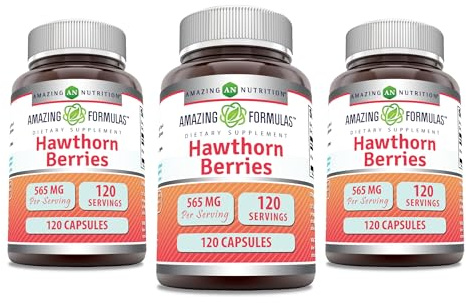 Amazing Formulas Hawthorn Berries Supplement | 565 Mg | Capsules | Non-GMO | Gluten-Free | Made in USA (3 Pack | 120 Capsules)