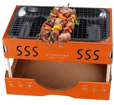 LearnLyrics Tragbarer Campinggrill, Tischgrill aus Edelstahl, Holzkohlegrill, tragbarer Outdoor Grill für 1-3 Personen, zusammenklappbarer Tischgrill für Küchenessen