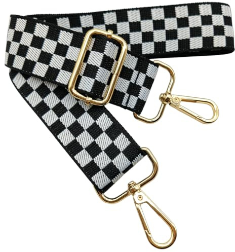 Verstellbarer Schultergurt für Taschen Schwarz Weiß, Taschengurte zum Wechseln, Taschengurt Breit mit Karabiner Gold, 80-130 cm Tragegurt Tasche für Damen Schulterriemen, Handtasche, 3.8cm, 1501