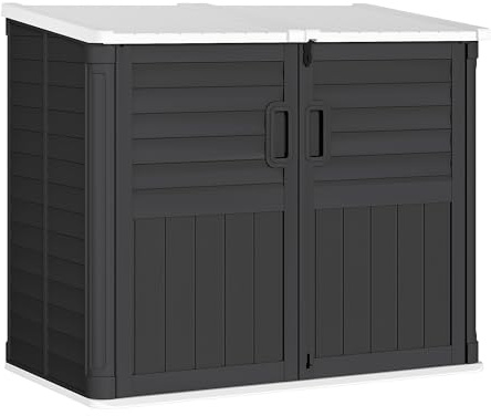 Greesum Outdoor Trash Can Storage Shed, 34 Cu.ft Horizontal Outdoor Storage Cabinet, Waterproof for Garden, Pool Storage, Garbage Cans, Black