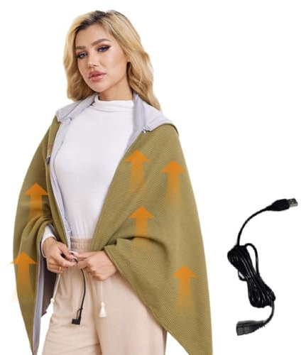 Portable Heated Shawl, Electric Poncho Blanket Hoodie For Adult, Portable Heated Winter Blanket Powered, USB Gifts For