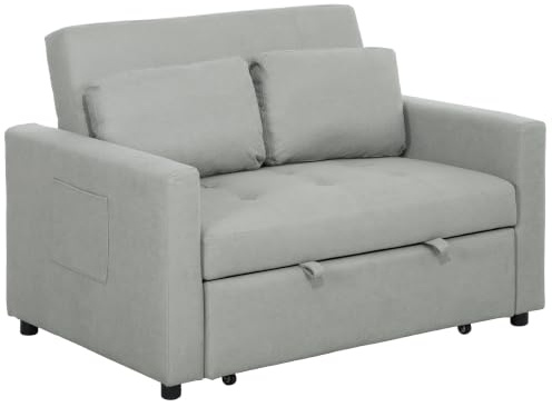 HOMCOM 2 Seater Sofa Bed, 120 cm Convertible Bed Settee, Light Grey