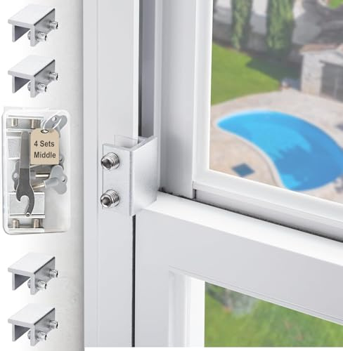4 Sets Sliding Window Locks with Key, Window Locks for Up and Down Windows,Easy to Install Vertical & Horizontal Window Security Locks,Adjustable Aluminum Window Stopper Lock(Silver)