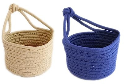 IMIKEYA Cesto Portaoggetti Sospeso Rotondo in Cotone Blu Formato Piccolo | Intreccio Resistente all'Usura, Stile Decorativo, Pratico per Accessori e Giochi dei Piccoli in Casa