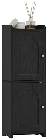 Hzuaneri Badezimmerschrank, Badschrank mit 2 Türen und Verstellbarem Regal, Schmaler Toilettenpapierschrank, Badezimmer Organizer für Kleine Räume, Schwarz BC19904X