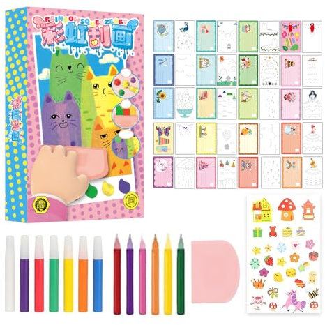 YANGUN Regenbogen Kratzkunst für Kinder, 35 Stück Regenbogen kratzbilder für kinder, Scratch Art, Painting Kratzkunst Kratzbild Set für Mädchen Jungen Geburtstage, Weihnachten und Partys