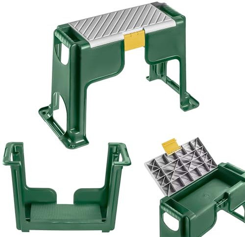 KADAX Gartenhocker, 56.5 x 28 x 37 cm, Kniebank für Gartenarbeiten, 2in1 Kniebank und Tritthocker aus robustem Polypropylen, Stabiler Arbeitshocker für Garten (Grün)